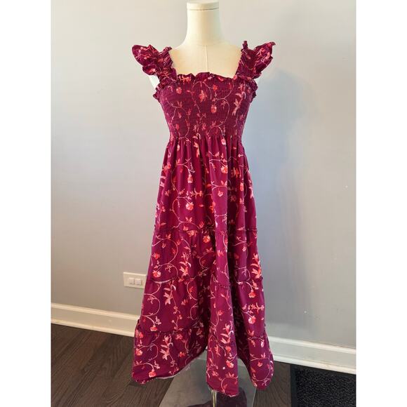 Hill House Ellie Nap Dress Burgundy Botanical Size Medium - Picture 2 of 7